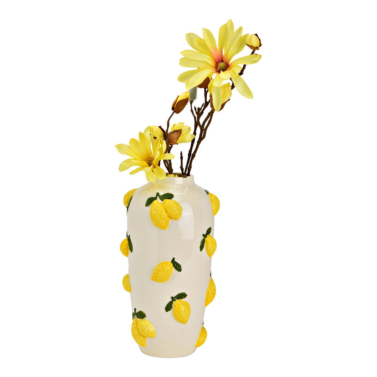 Jarrón de cerámica con decoración de limones, amarillo/blanco (A/Al/P) 15x27x15cm