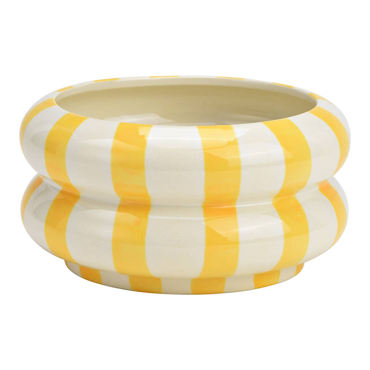 Cuenco decorativo a rayas de cerámica amarillo/blanco (A/A/P) 15x8x15cm
