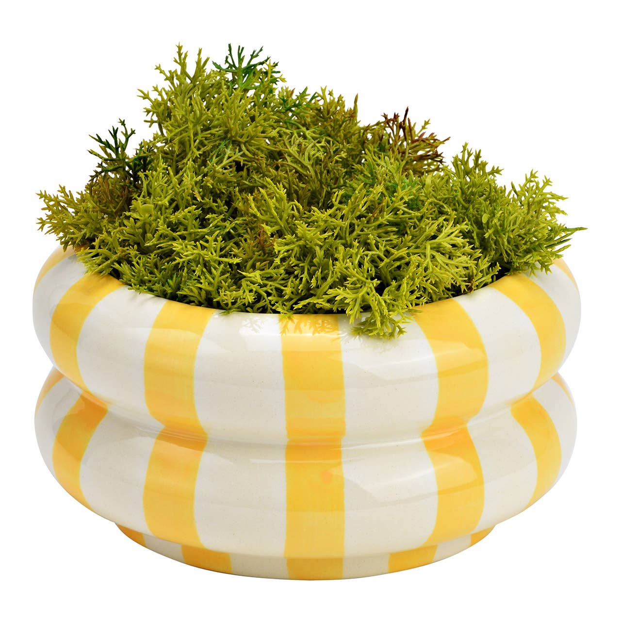 Cuenco decorativo a rayas de cerámica amarillo/blanco (A/A/P) 15x8x15cm