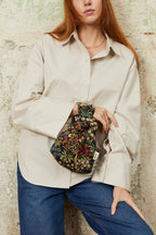Bolso hatillo mini tejido jacquard flores margaritas