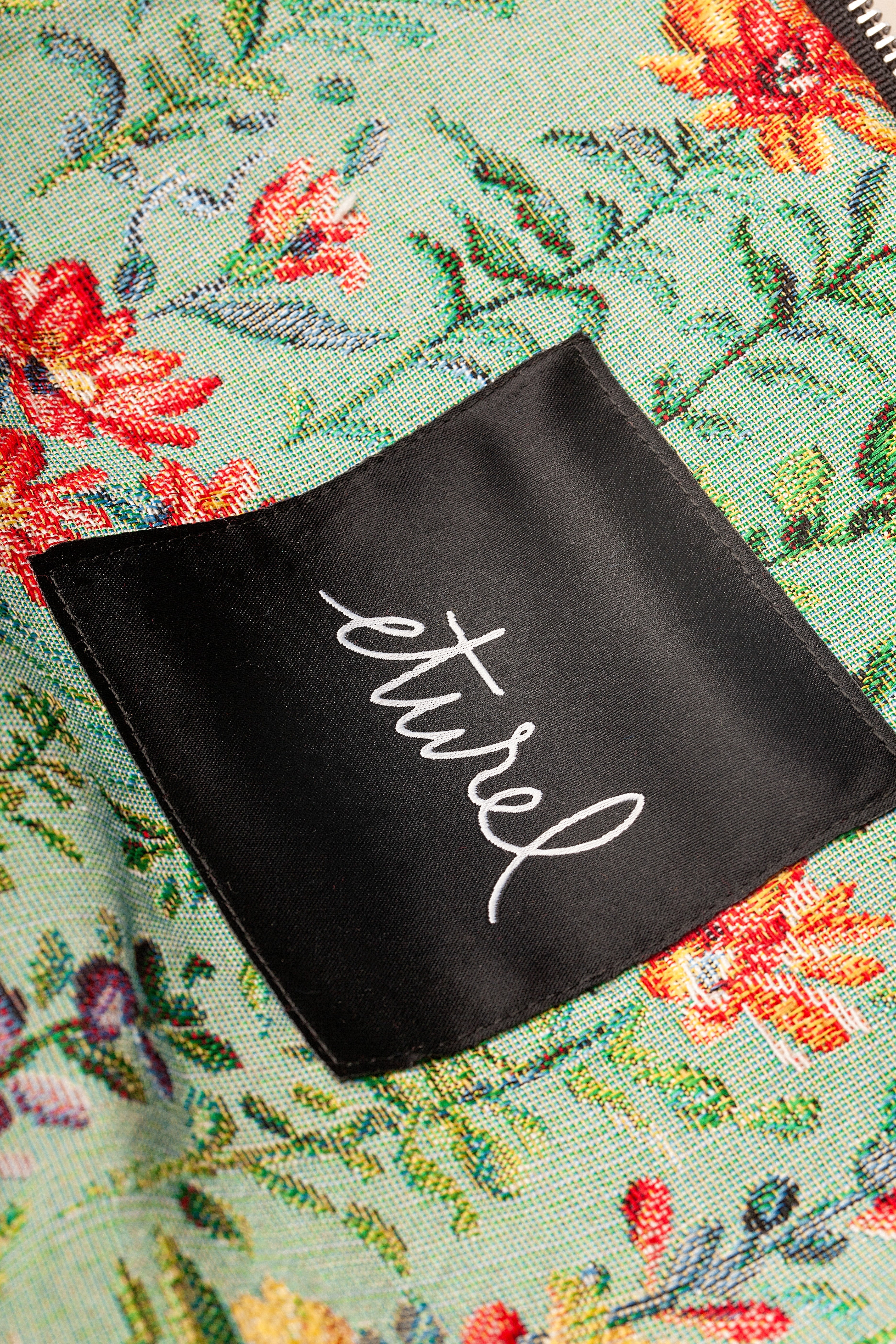 Bolso bandolera tejido jacquard azaleas celeste