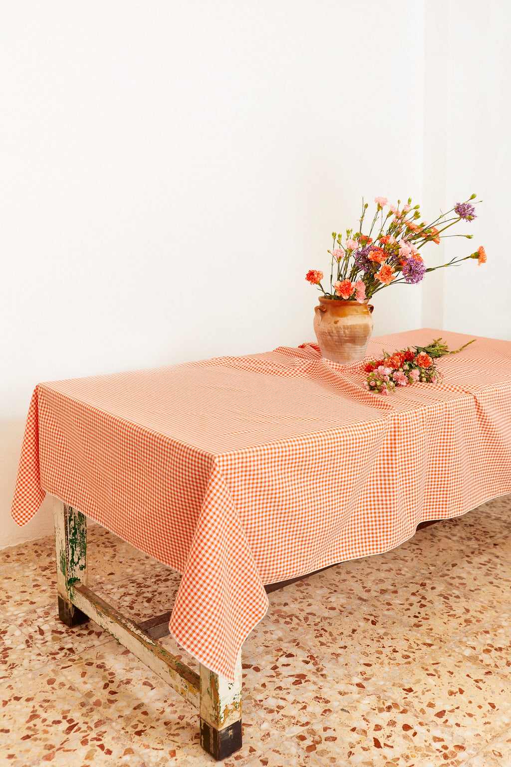 Mantel cuadros vichy naranja