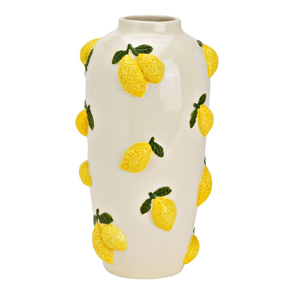 Jarrón de cerámica con decoración de limones, amarillo/blanco (A/Al/P) 15x27x15cm